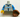 Torso Baseball Jersey with Blue Trim and 'STACKERS' Logo Pattern / Blue Arms / Yellow Hand Right / Reddish Brown Baseball Glove Left